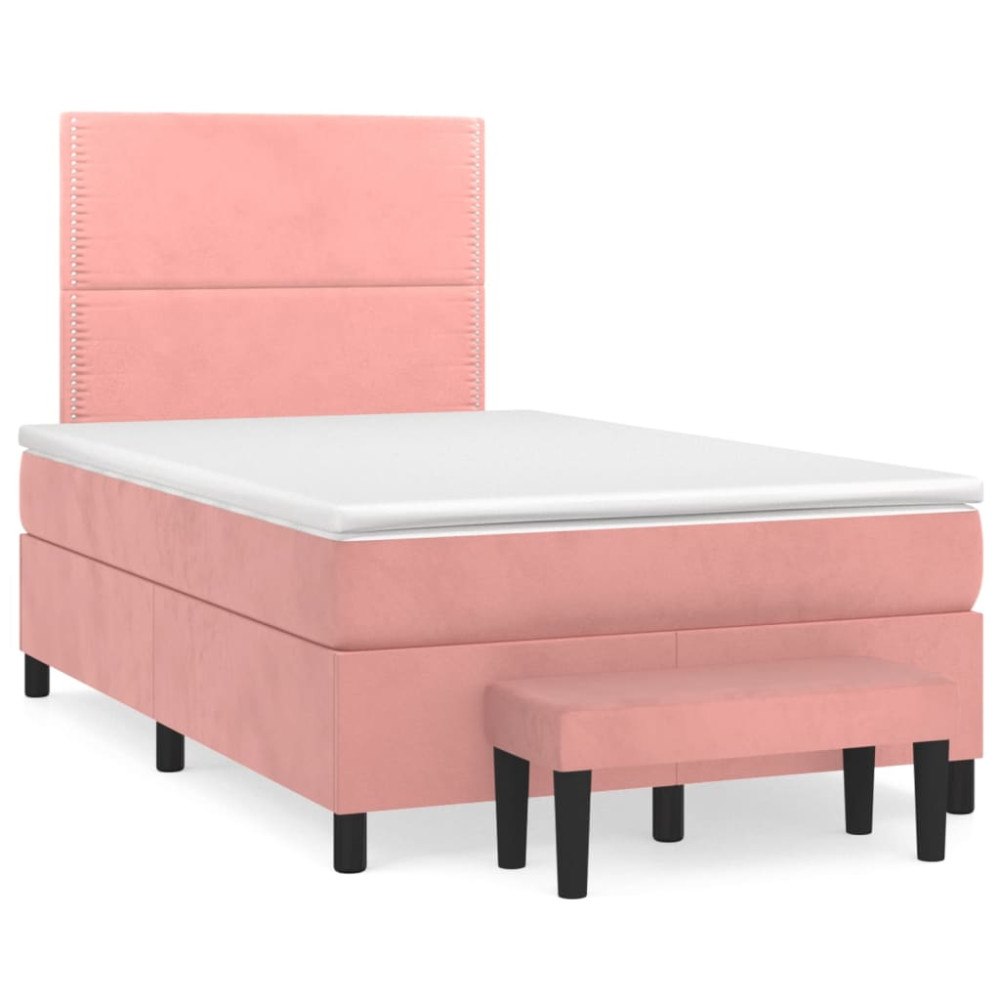 vidaXL Ramsäng med madrass rosa 120x190 cm sammet