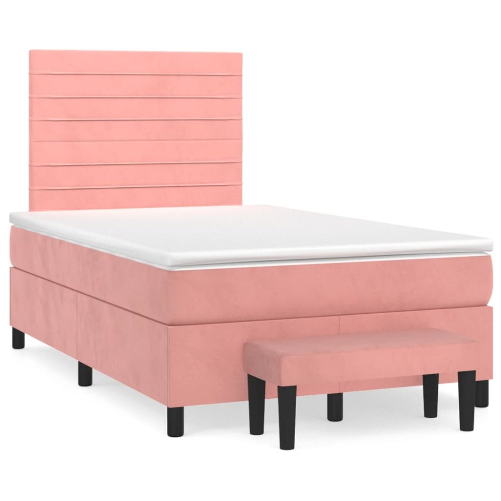 vidaXL Ramsäng med madrass rosa 120x190 cm sammet