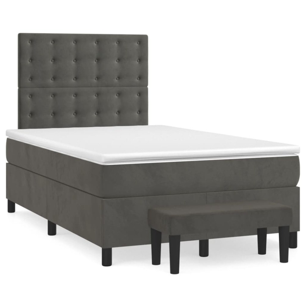 vidaXL Ramsäng med madrass mörkgrå 120x190 cm sammet