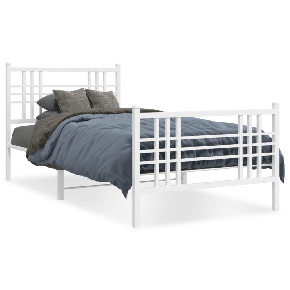 vidaXL Sängram med huvudgavel och fotgavel vit metall 100x190 cm