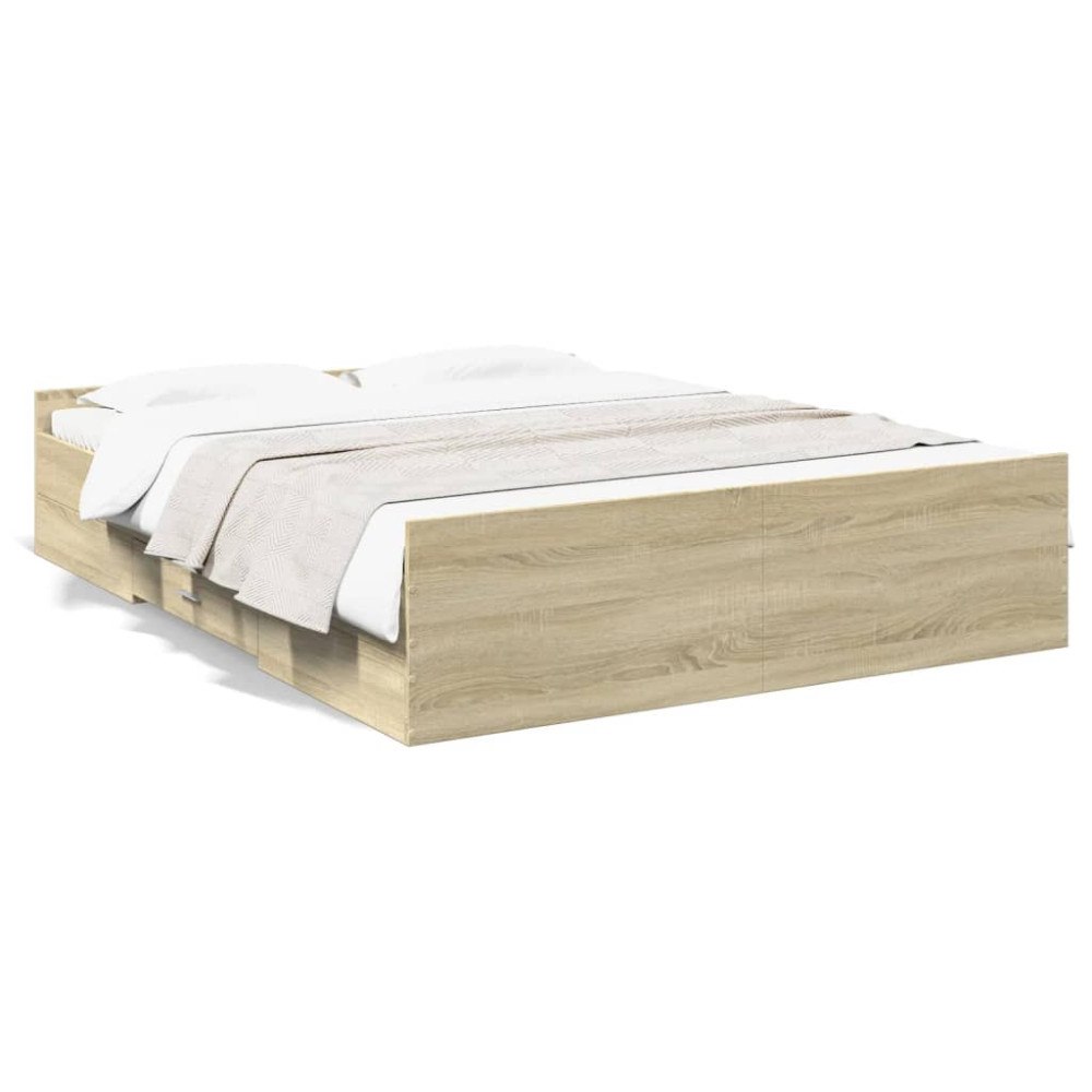 vidaXL Sängram med lådor sonoma-ek 150x200 cm konstruerat trä