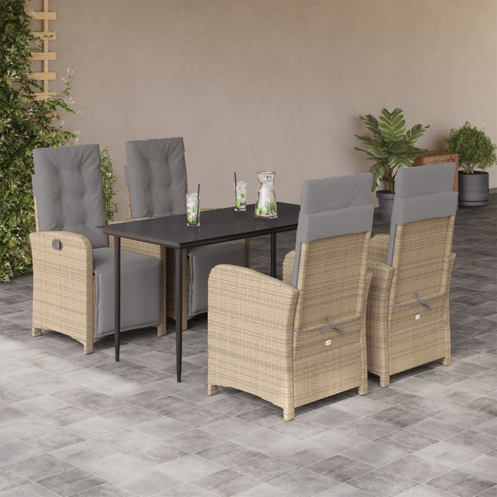 vidaXL Matgrupp för trädgården med dynor 5 delar beige konstrotting