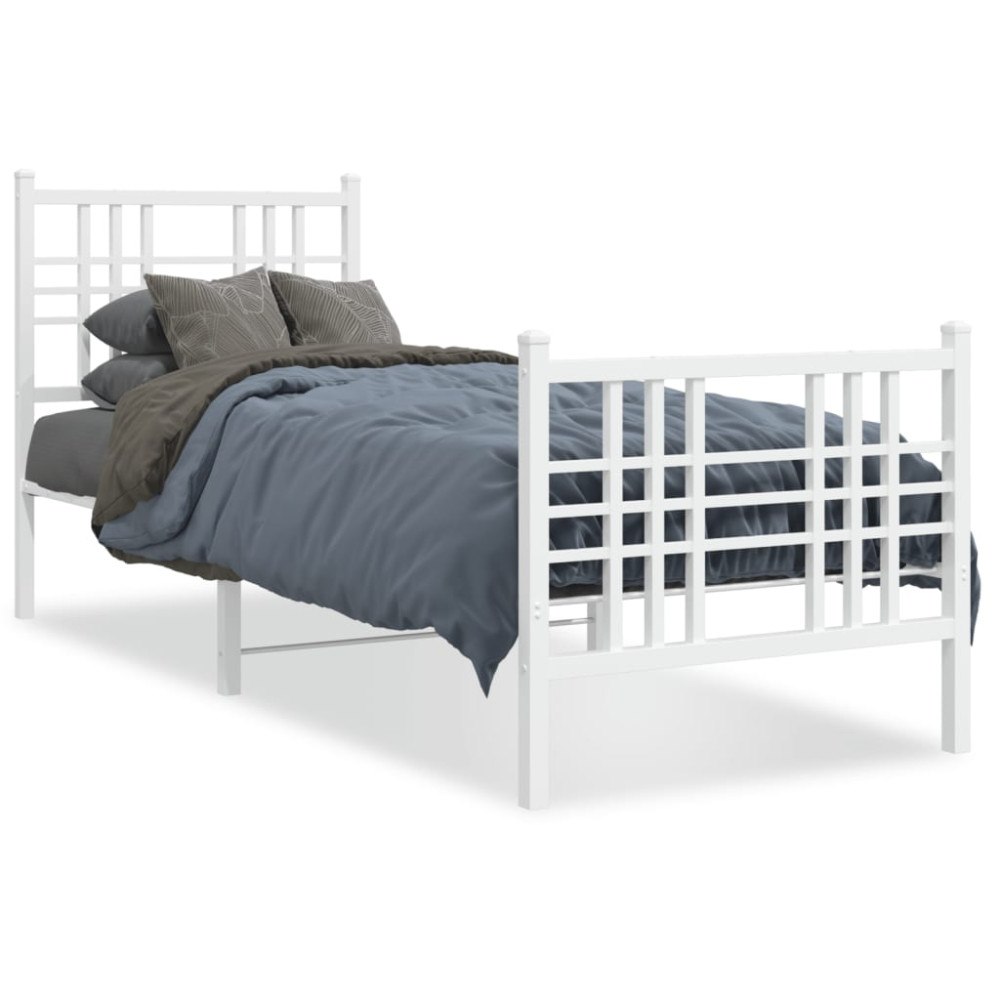 vidaXL Sängram med huvudgavel och fotgavel vit metall 80x200 cm