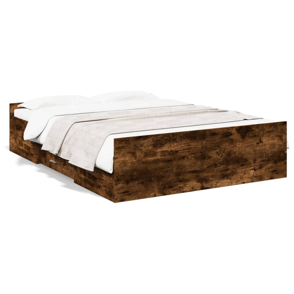 vidaXL Sängram med lådor rökfärgad ek 140x190 cm konstruerad trä