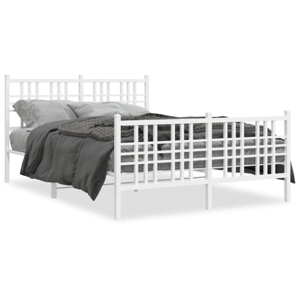 vidaXL Sängram med huvudgavel och fotgavel vit metall 137x190 cm