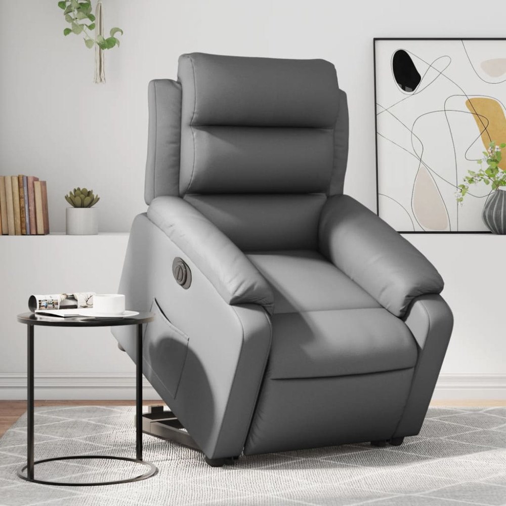 vidaXL Reclinerfåtölj med uppresningshjälp grå konstläder