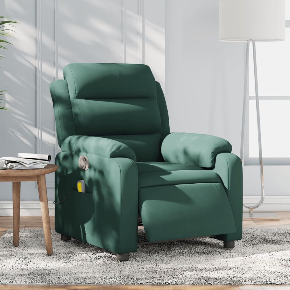 vidaXL Elektrisk massagefåtölj mörkgrön sammet