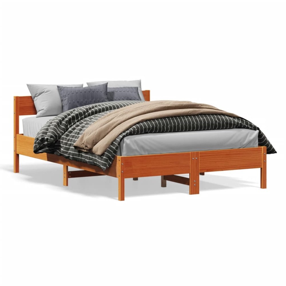 vidaXL Sängram utan madrass vaxbrun 140x190 cm massiv furu