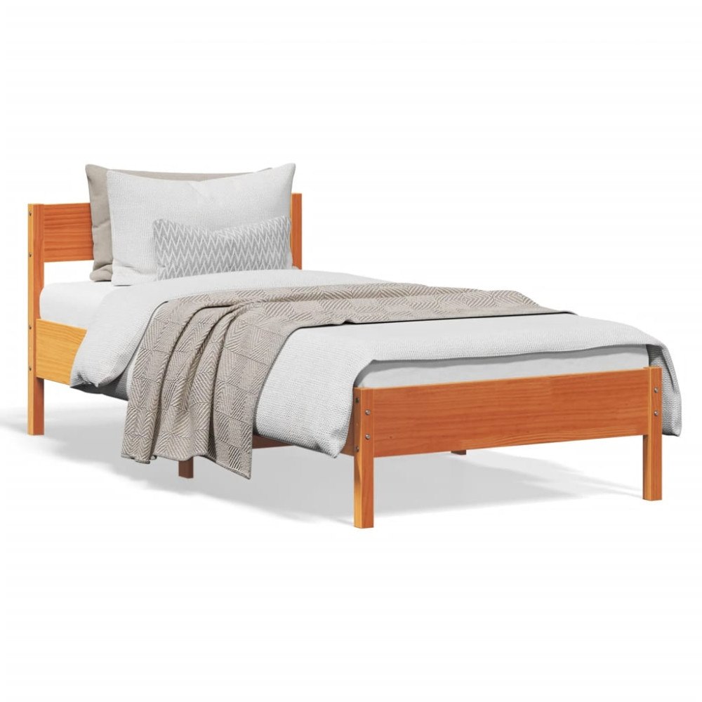 vidaXL Sängram utan madrass vaxad brun 90x190 cm massiv furu