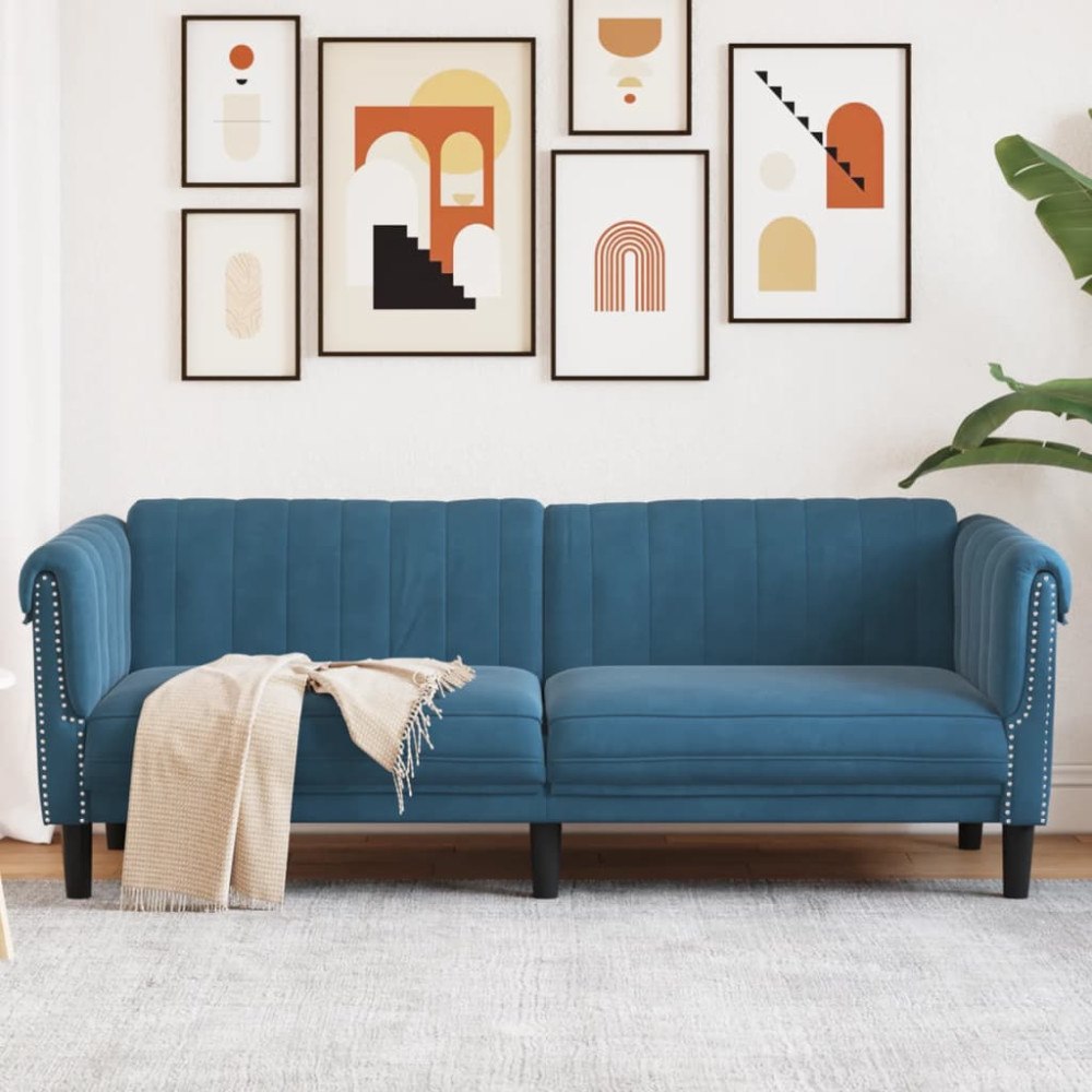 vidaXL Soffa 3-sits blå sammet