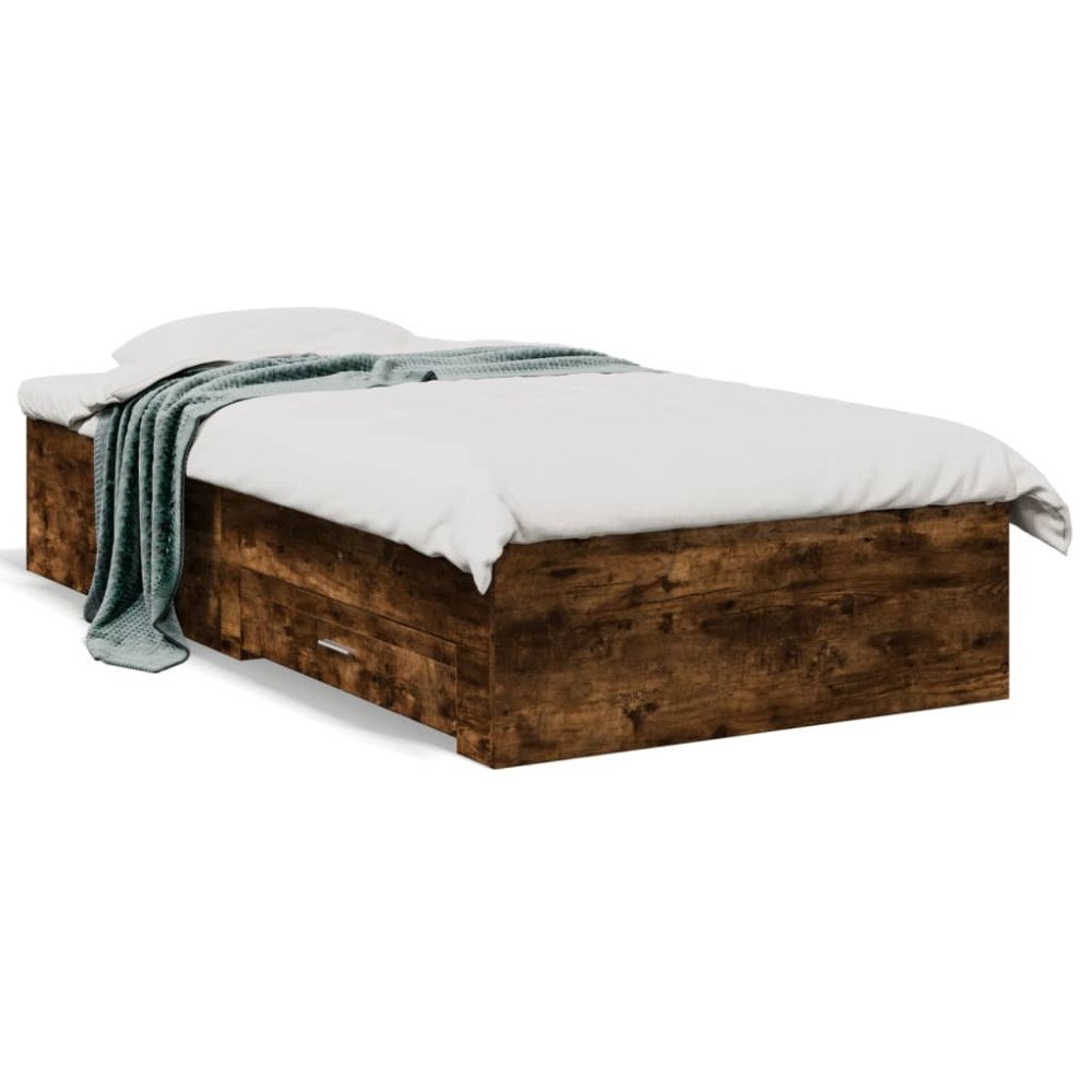 vidaXL Sängram med lådor rökfärgad ek 75x190 cm konstruerad trä