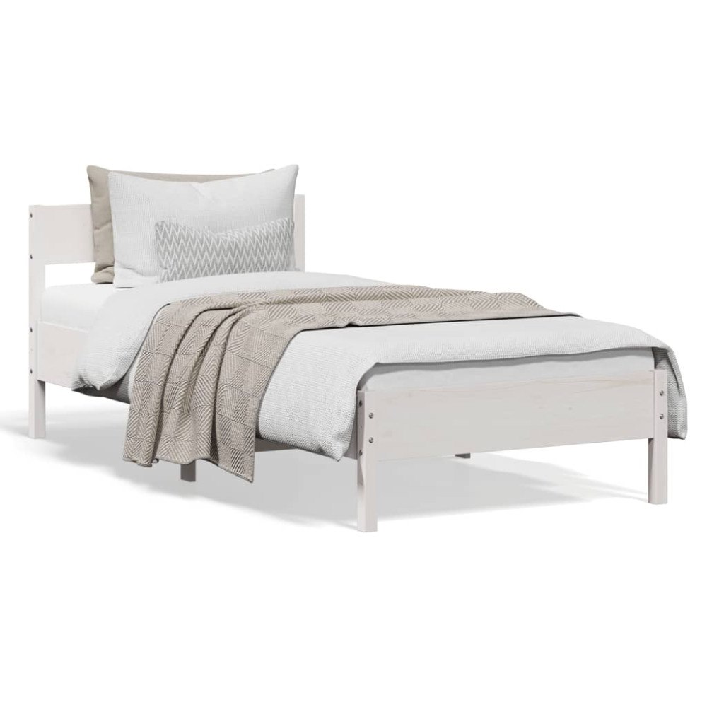 vidaXL Sängram utan madrass vit 90x200 cm massiv furu