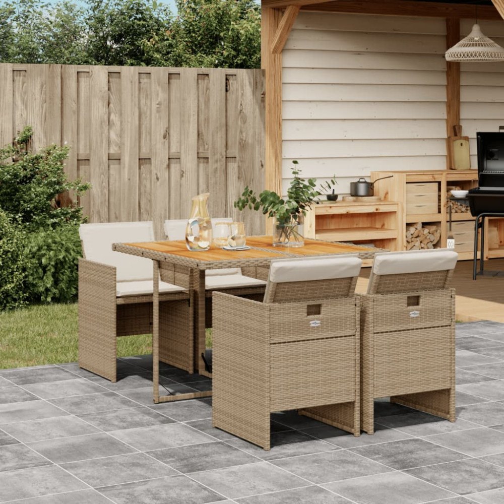 vidaXL Matgrupp för trädgården med dynor 5 delar beige konstrotting
