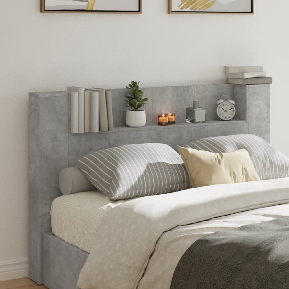 vidaXL Sänggavel med LED betonggrå 160x16,5x103,5 cm