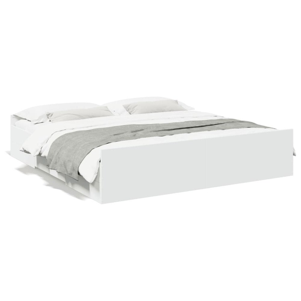 vidaXL Sängram med lådor vit 200x200 cm konstruerat trä