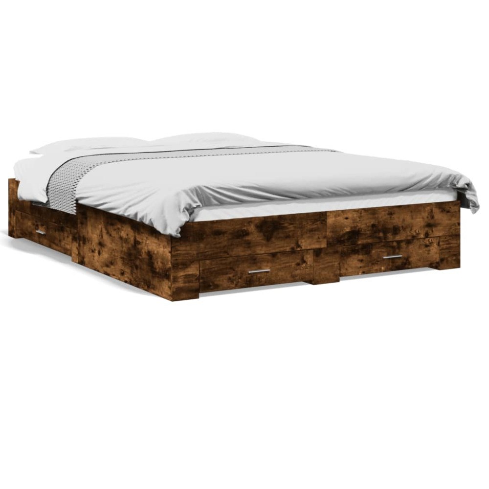 vidaXL Sängram med lådor rökfärgad ek 150x200 cm konstruerad trä