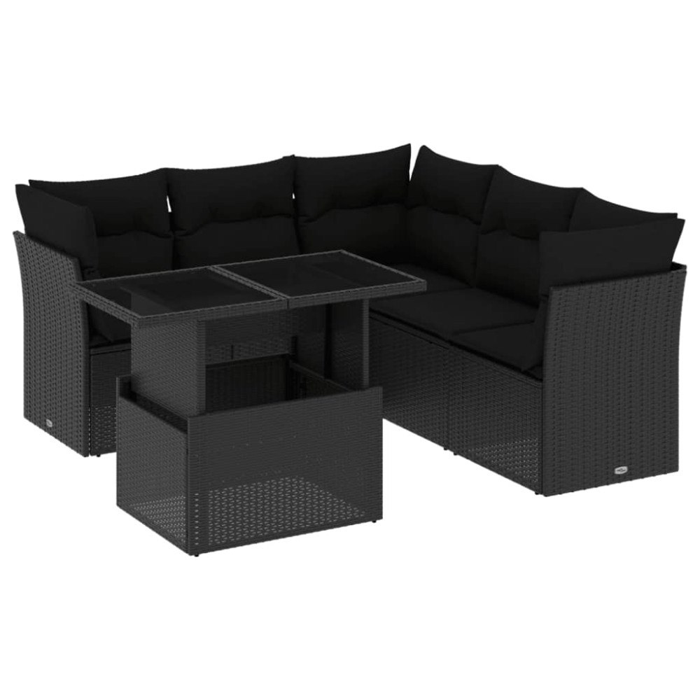 vidaXL Loungegrupp med dynor 6 delar svart konstrotting