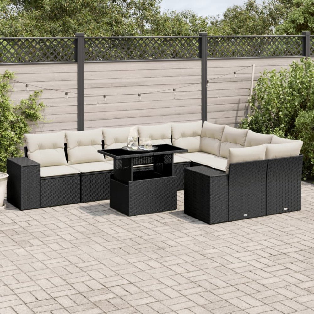 vidaXL Loungegrupp 10 delar med svarta dynor konstrotting