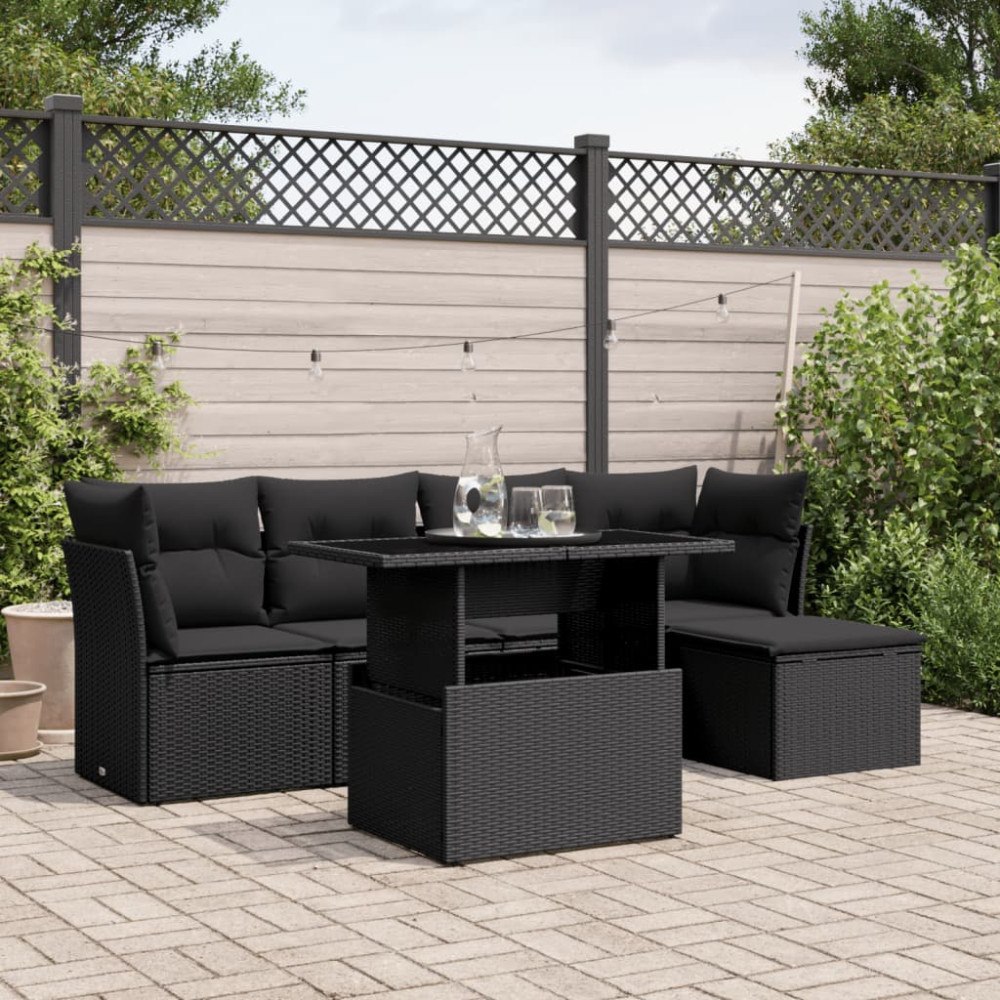 vidaXL Loungegrupp med dynor 6 delar svart konstrotting