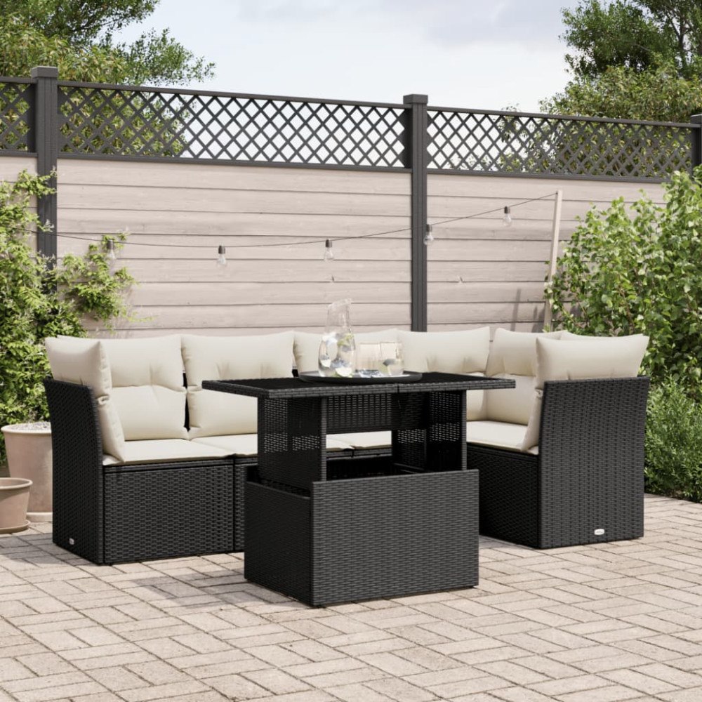 vidaXL Loungegrupp med dynor 6 delar svart konstrotting