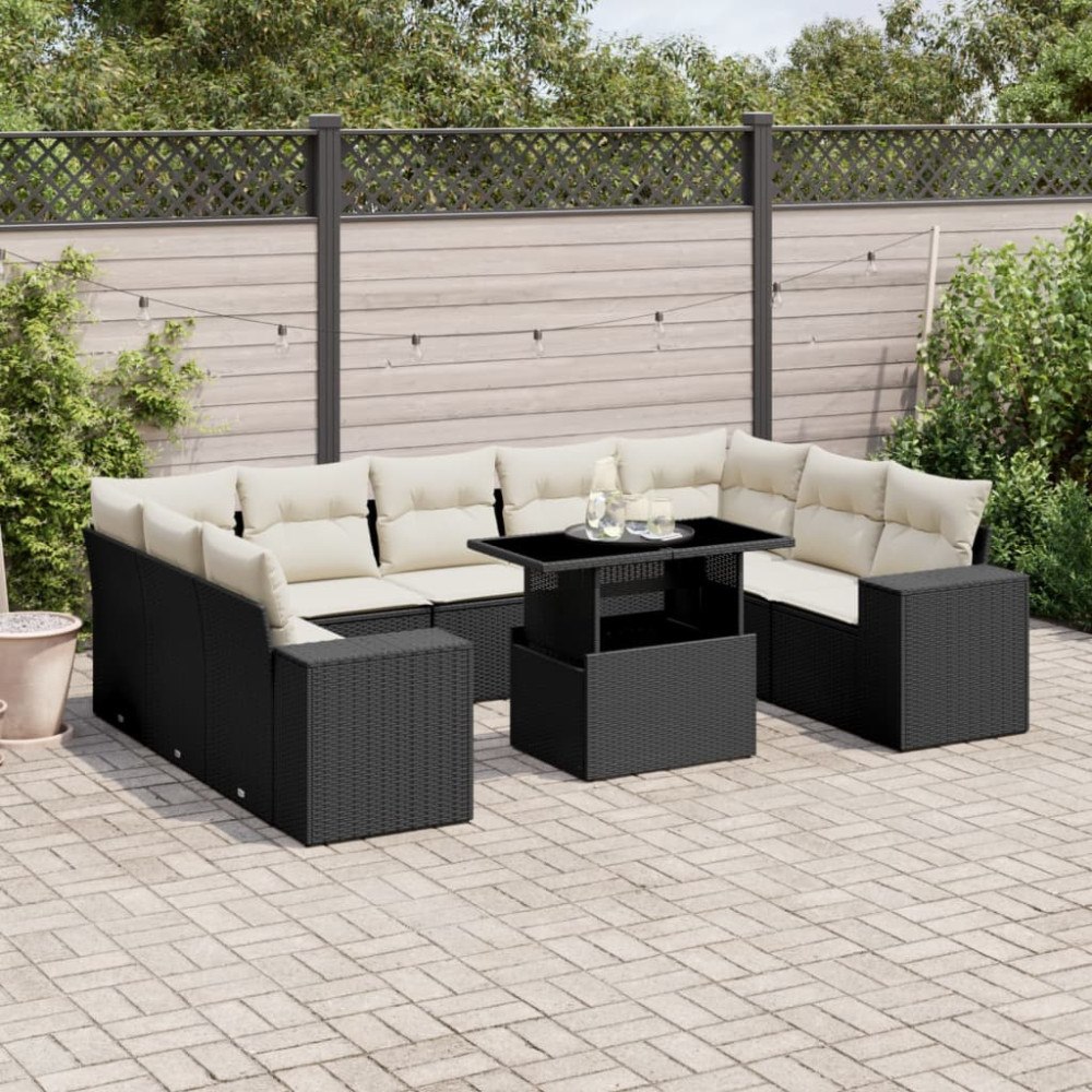 vidaXL Loungegrupp 10 delar med svarta dynor konstrotting