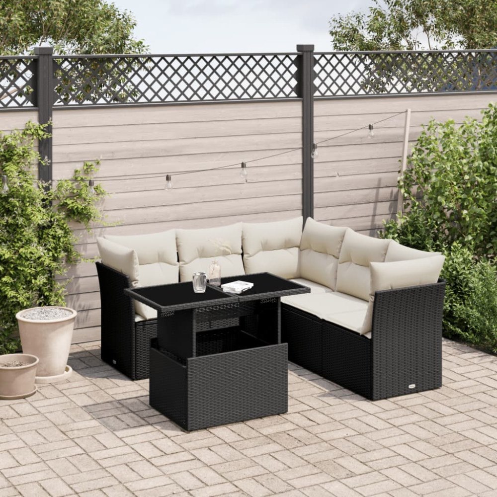 vidaXL Loungegrupp med dynor 6 delar svart konstrotting