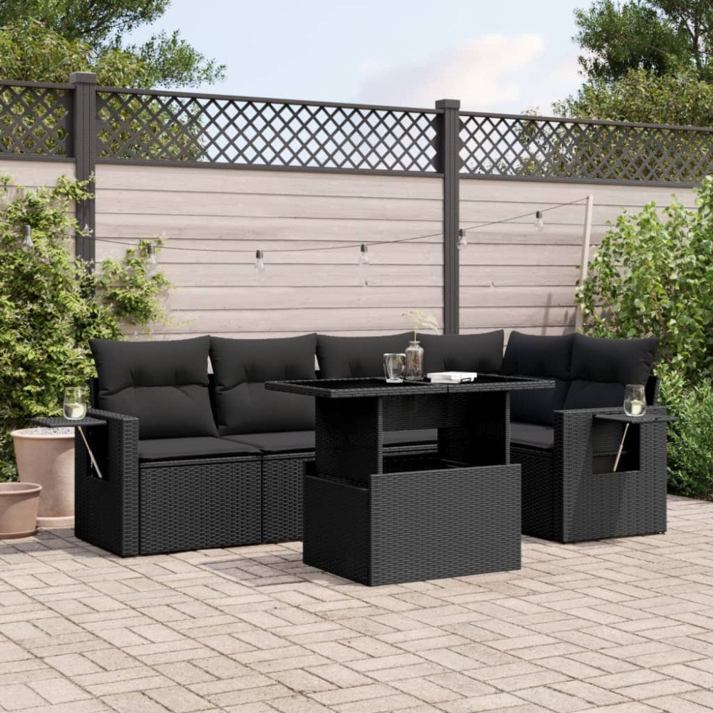 vidaXL Loungegrupp med dynor 6 delar svart konstrotting