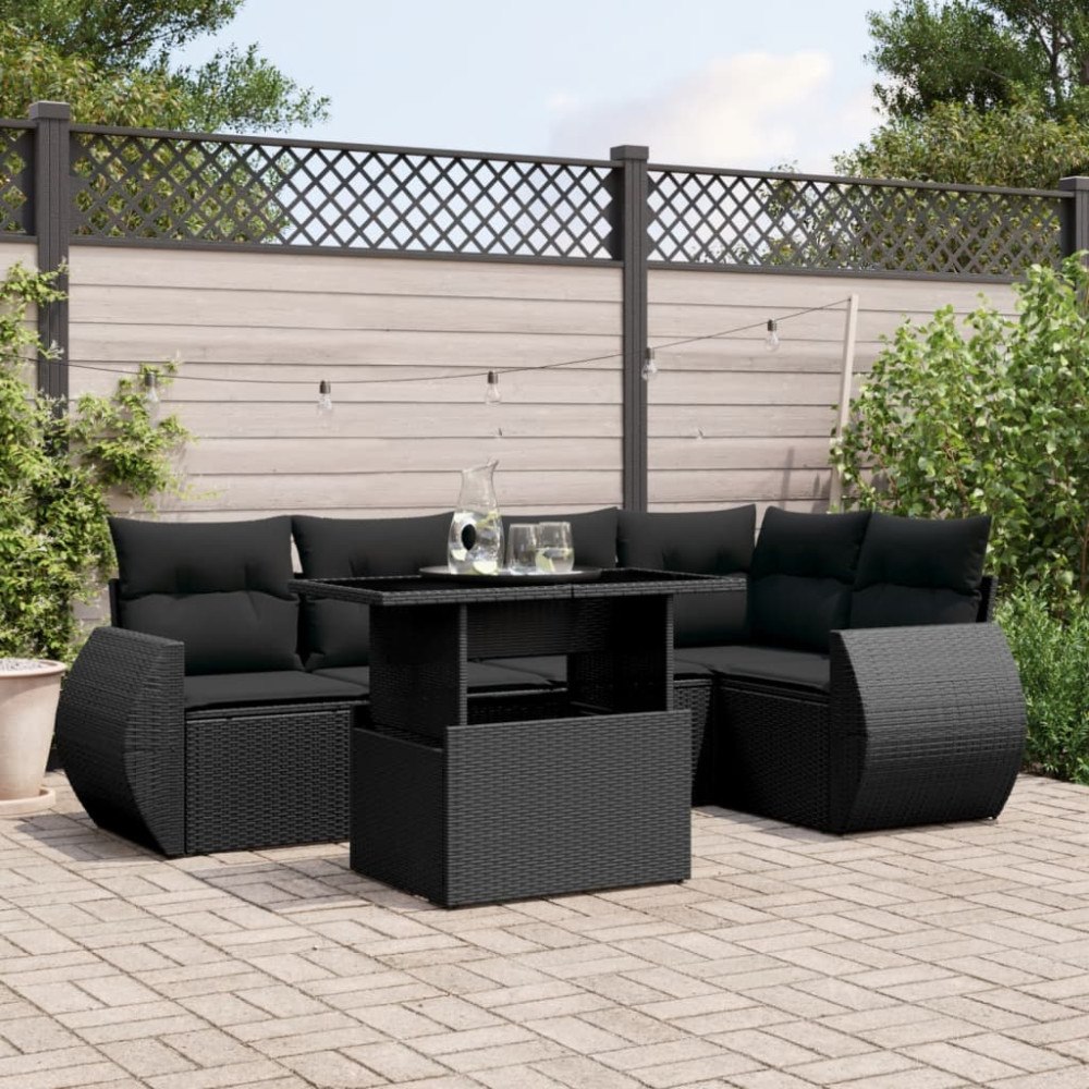 vidaXL Loungegrupp med dynor 6 delar svart konstrotting