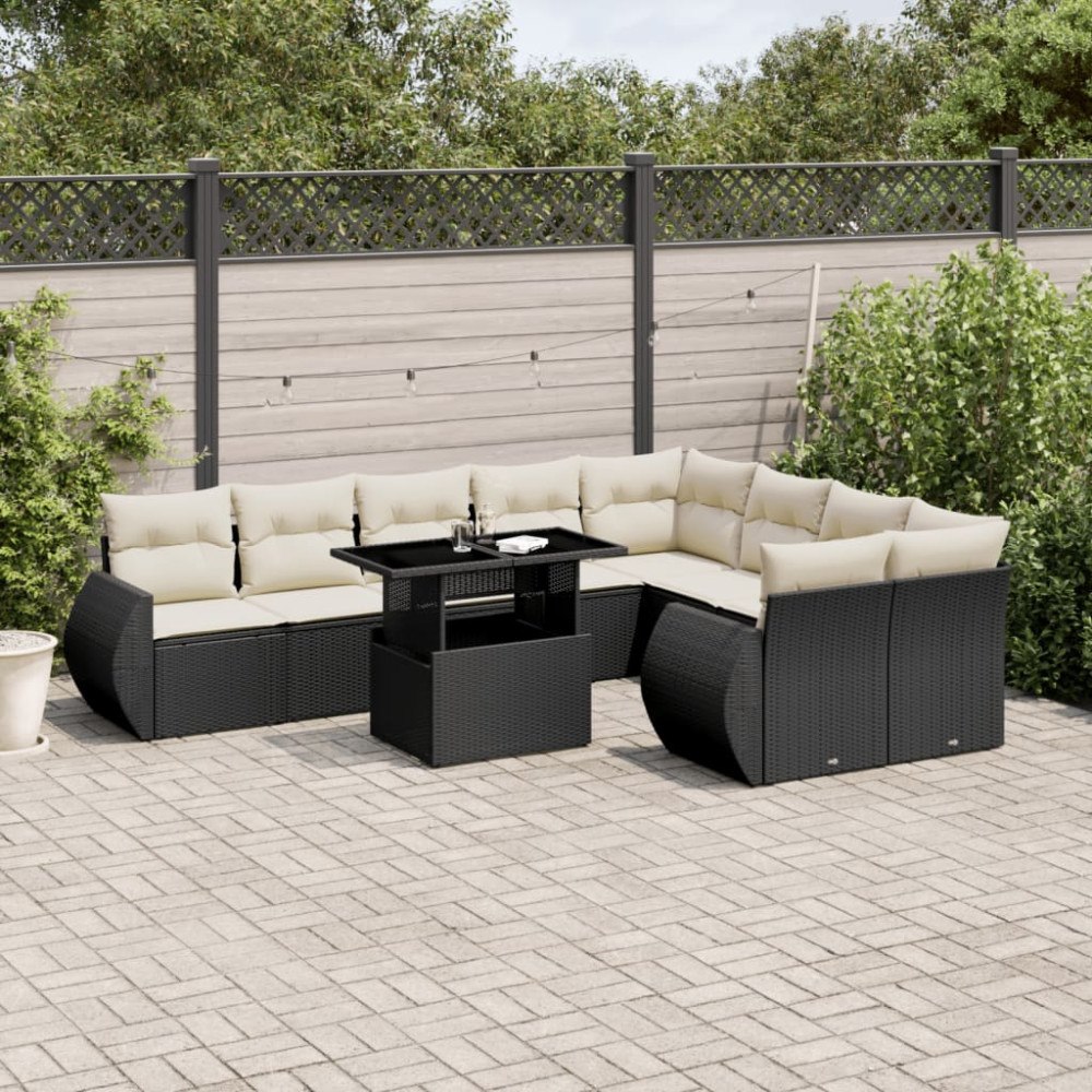 vidaXL Loungegrupp 10 delar med svarta dynor konstrotting