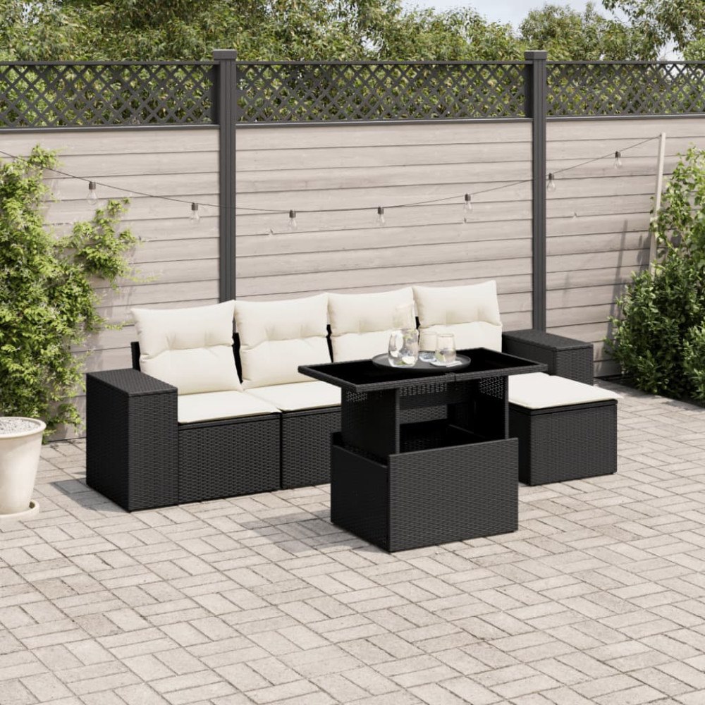vidaXL Loungegrupp med dynor 6 delar svart konstrotting