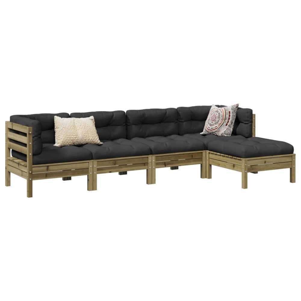 vidaXL Loungegrupp med dynor 5 delar impregnerad furu