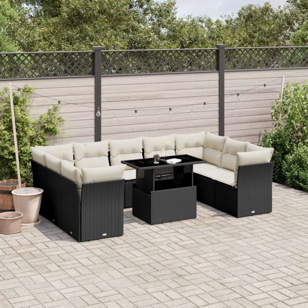 vidaXL Loungegrupp 10 delar med svarta dynor konstrotting