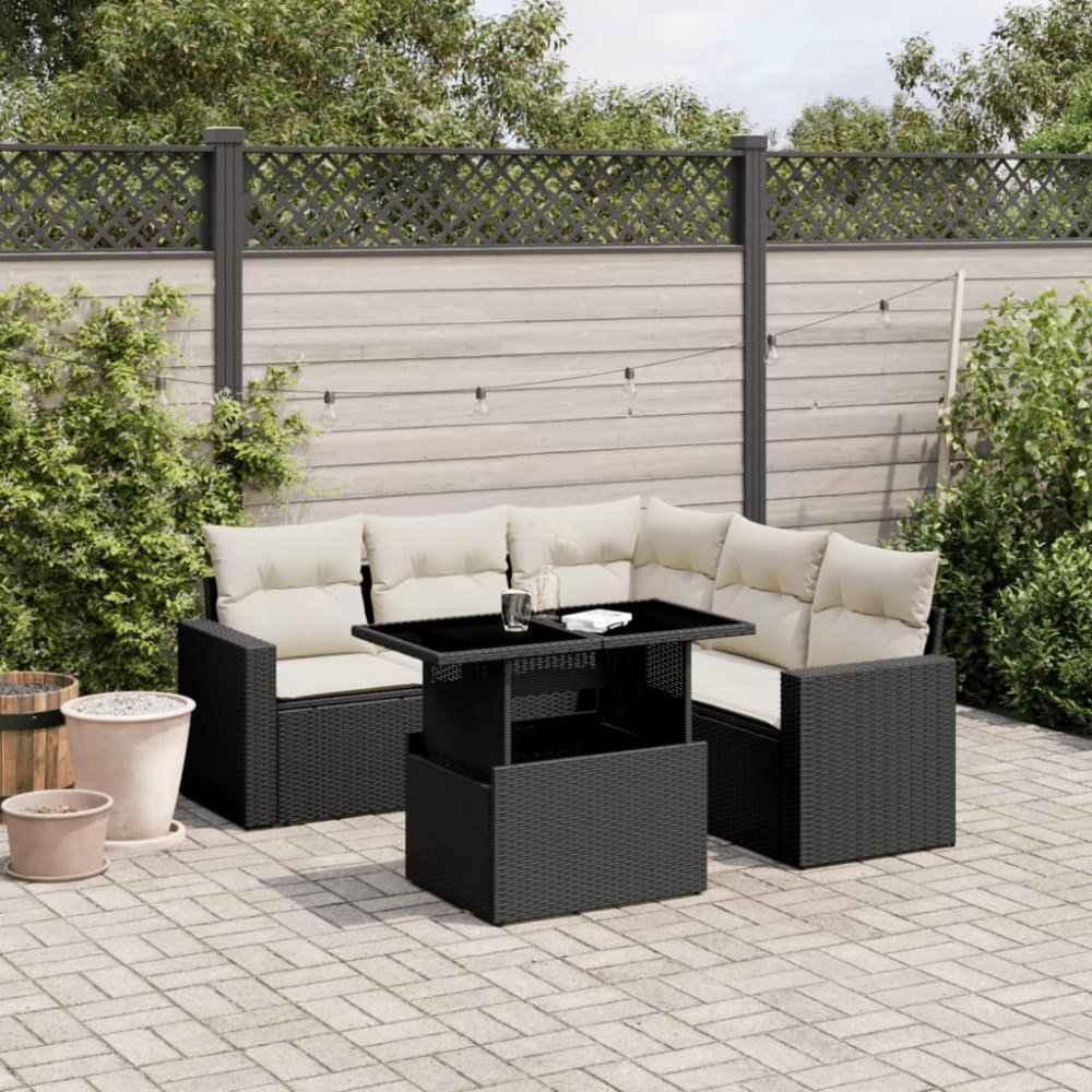 vidaXL Loungegrupp med dynor 6 delar svart konstrotting