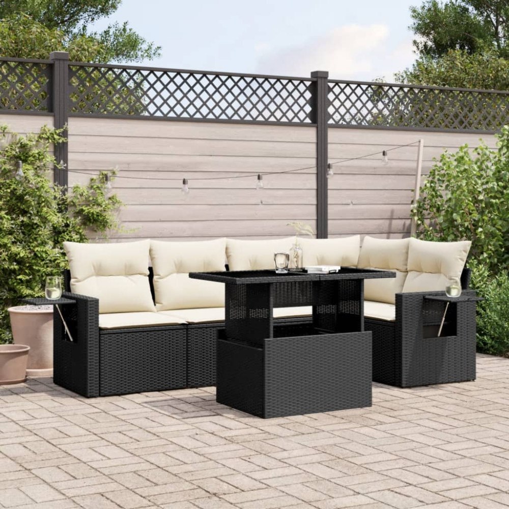 vidaXL Loungegrupp med dynor 6 delar svart konstrotting