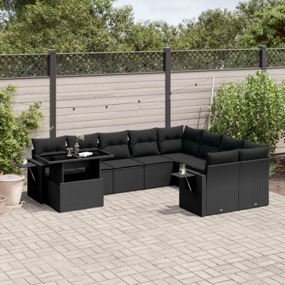 vidaXL Loungegrupp 10 delar med svarta dynor konstrotting