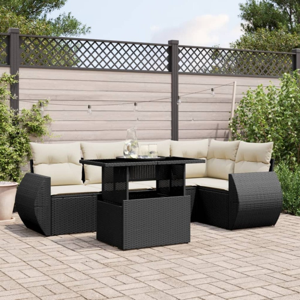 vidaXL Loungegrupp med dynor 6 delar svart konstrotting