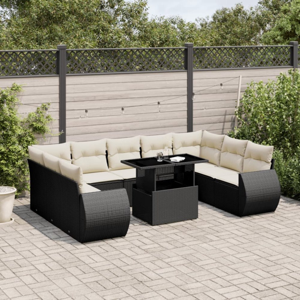vidaXL Loungegrupp 10 delar med svarta dynor konstrotting