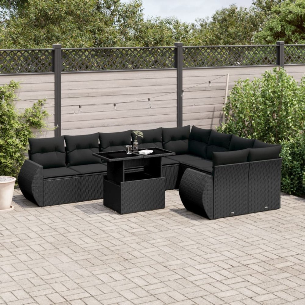 vidaXL Loungegrupp 10 delar med svarta dynor konstrotting