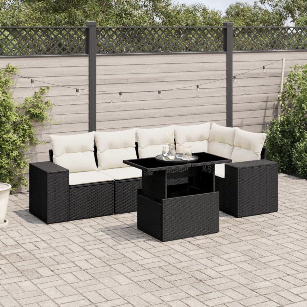 vidaXL Loungegrupp med dynor 6 delar svart konstrotting