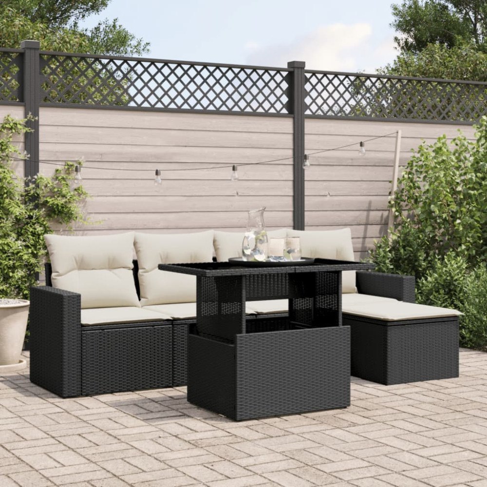 vidaXL Loungegrupp med dynor 6 delar svart konstrotting