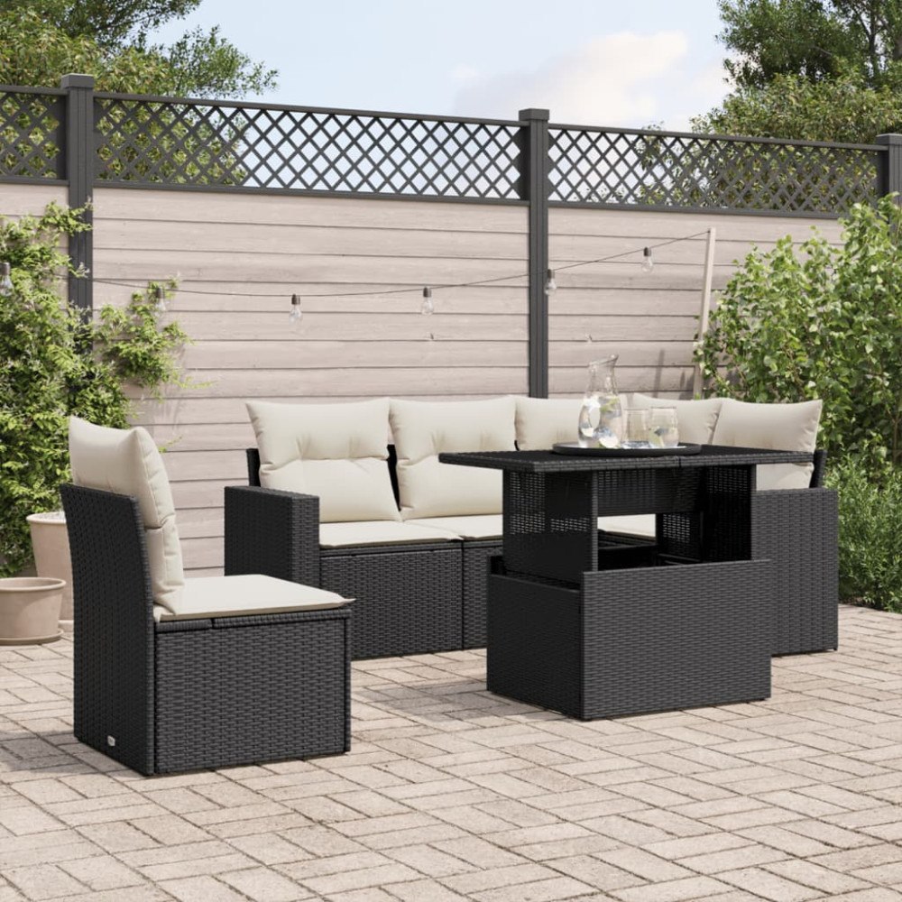 vidaXL Loungegrupp med dynor 6 delar svart konstrotting