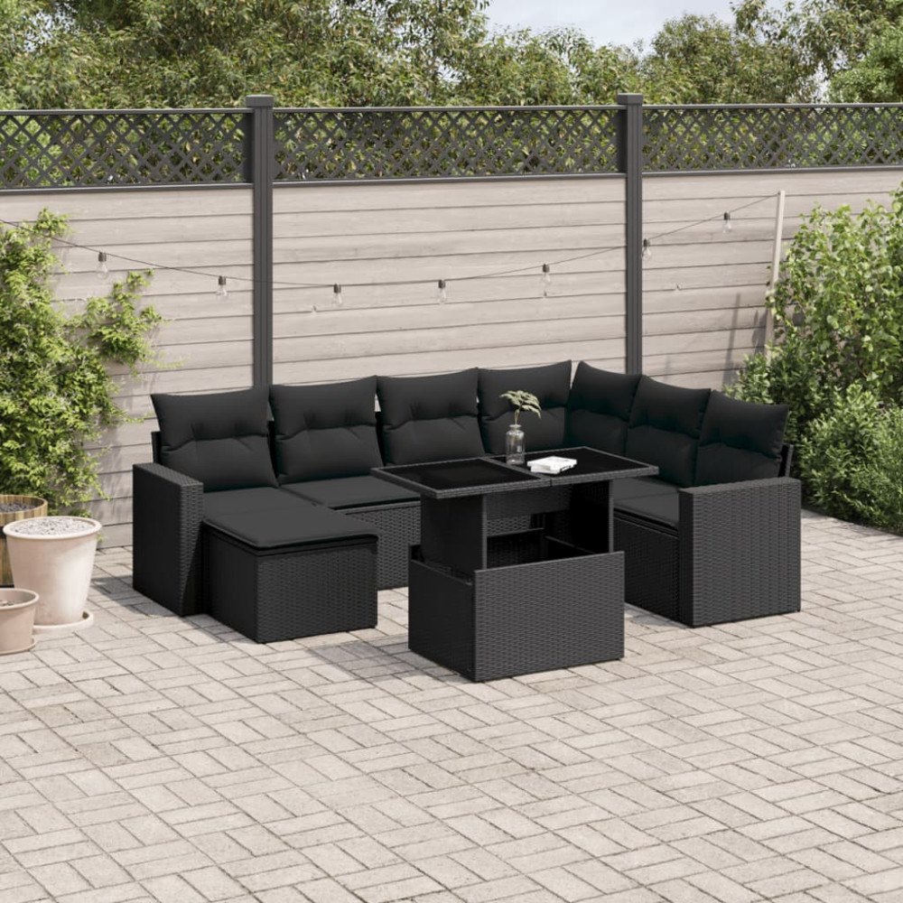 vidaXL Loungegrupp för trädgården med dynor 8 delar svart konstrotting