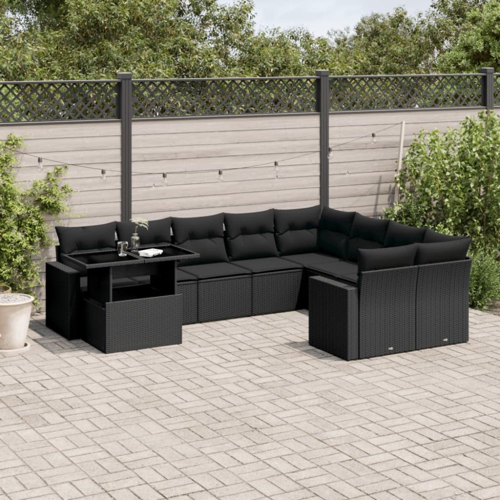 vidaXL Loungegrupp 10 delar med svarta dynor konstrotting
