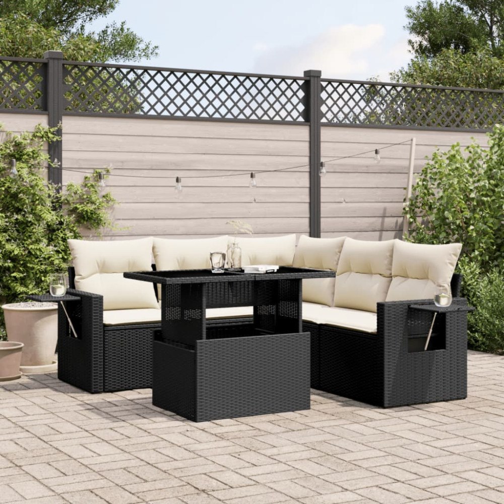 vidaXL Loungegrupp med dynor 6 delar svart konstrotting