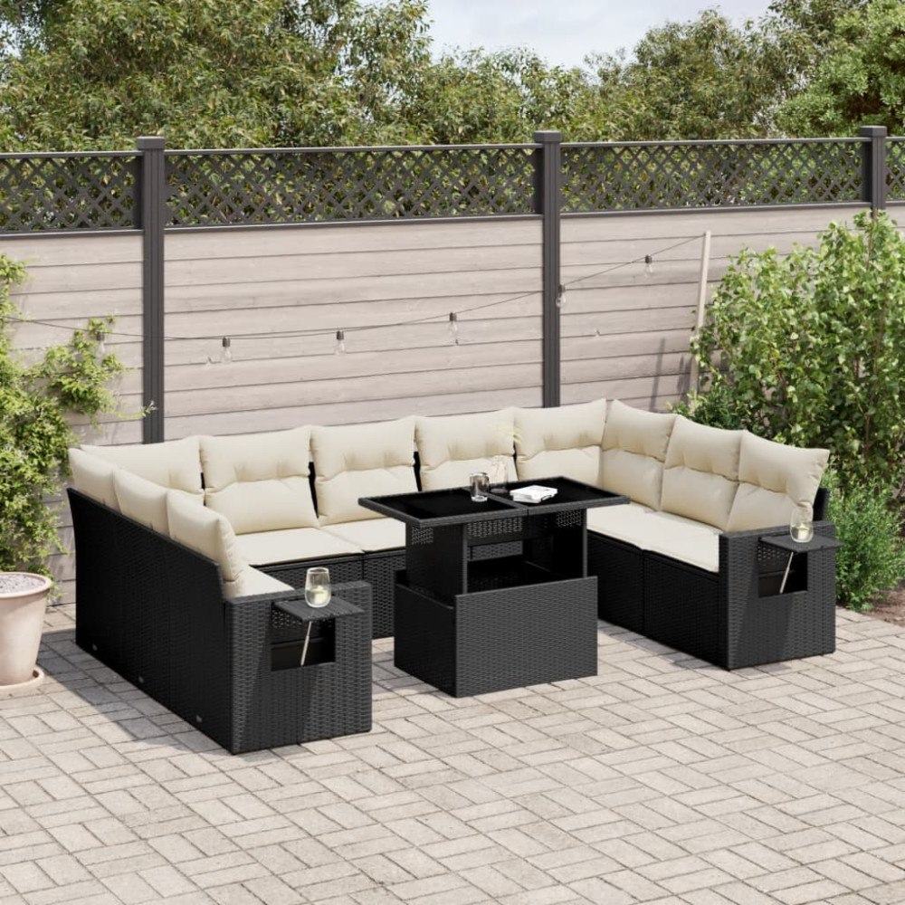 vidaXL Loungegrupp 10 delar med svarta dynor konstrotting