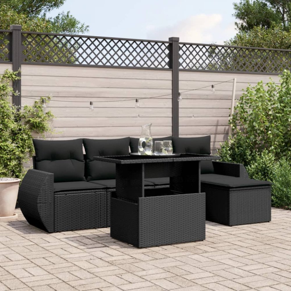 vidaXL Loungegrupp med dynor 6 delar svart konstrotting
