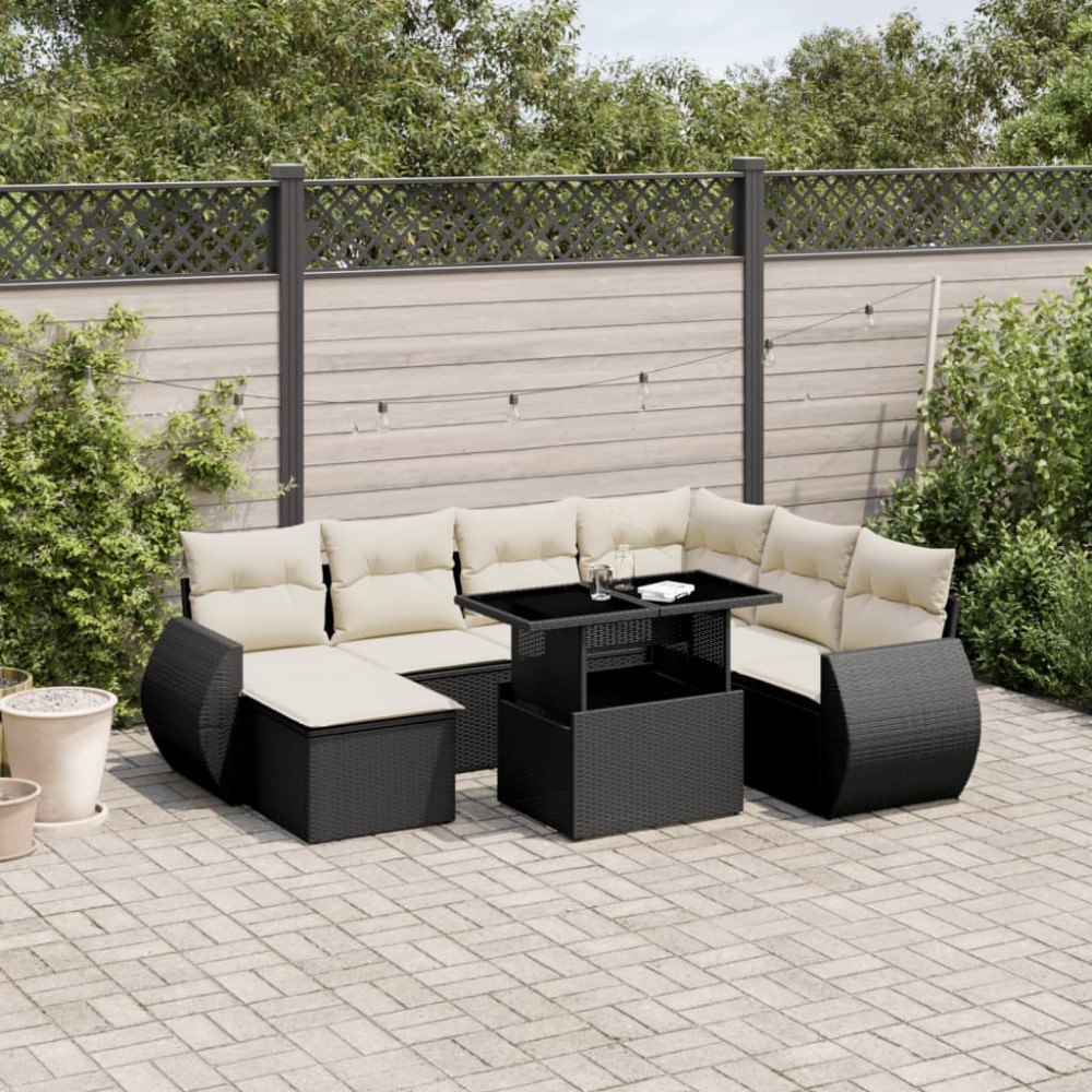 vidaXL Loungegrupp för trädgården med dynor 8 delar svart konstrotting