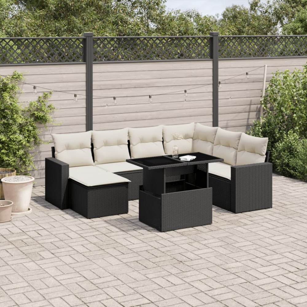 vidaXL Loungegrupp för trädgården med dynor 8 delar svart konstrotting