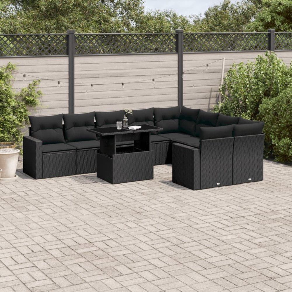 vidaXL Loungegrupp 10 delar med svarta dynor konstrotting