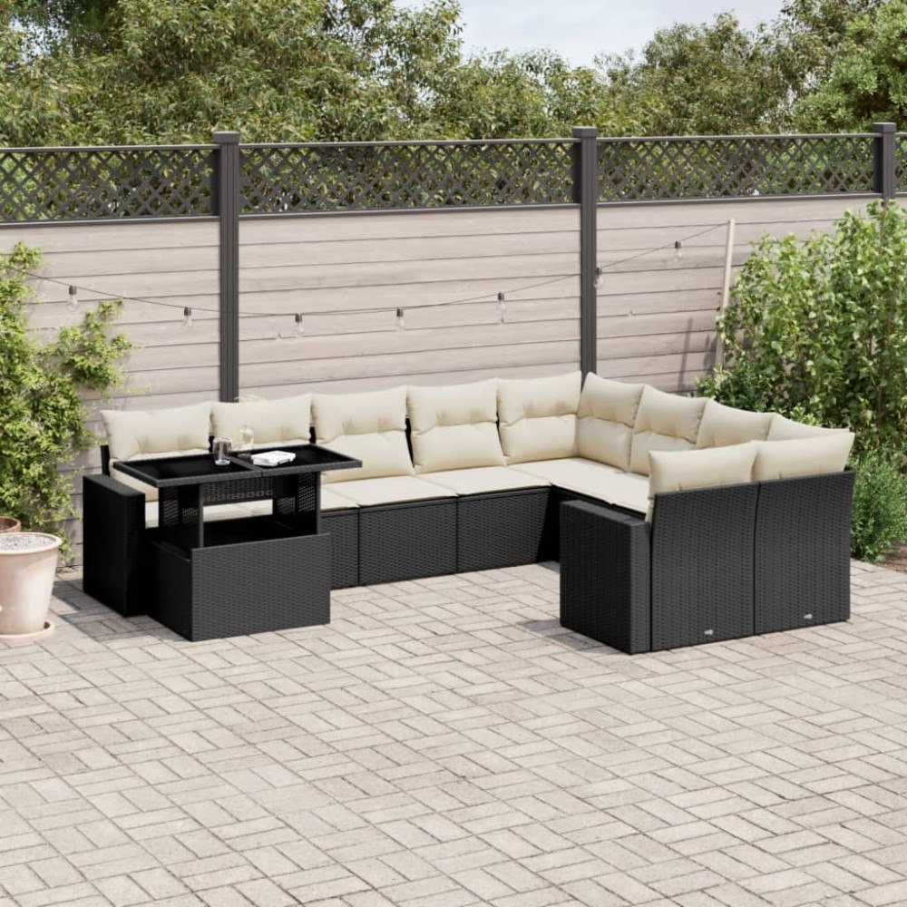 vidaXL Loungegrupp 10 delar med svarta dynor konstrotting